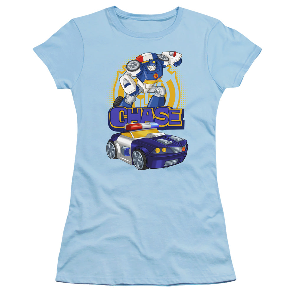 Transformers Chase Junior Sheer Cap Sleeve Womens T Shirt Light Blue