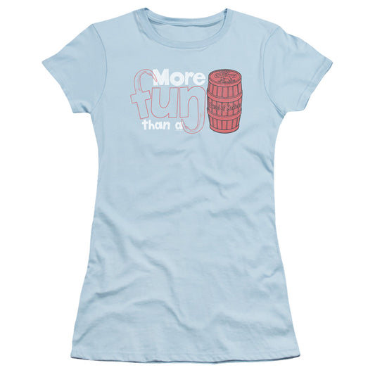 Barrel of Monkeys More Fun Junior Sheer Cap Sleeve Womens T Shirt Light Blue