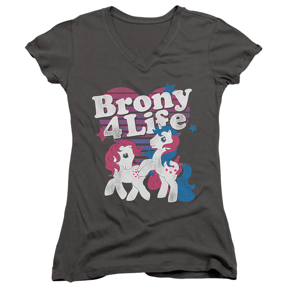 My Little Pony Retro Brony 4 Life Junior Sheer Cap Sleeve V-Neck Womens T Shirt Charcoal