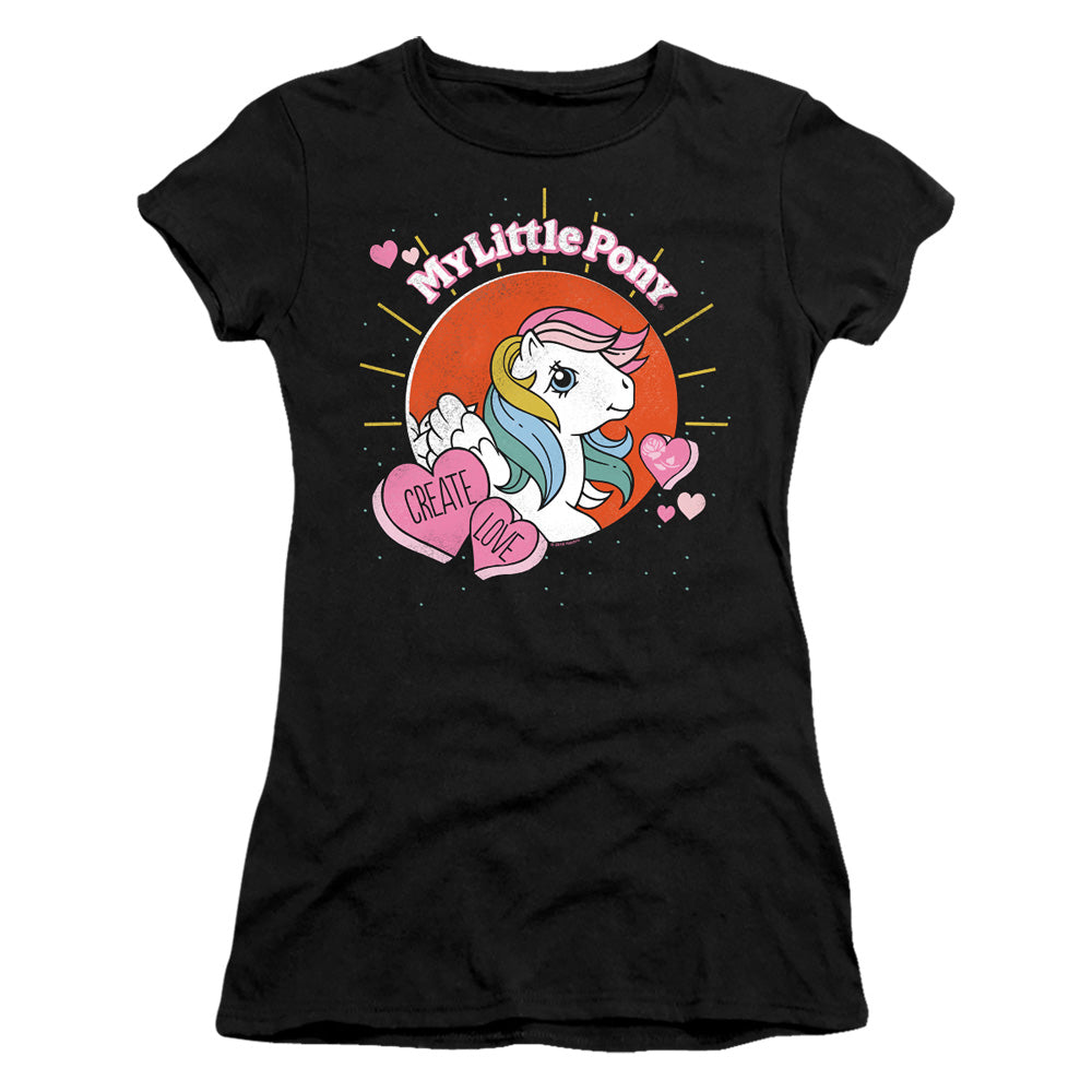 My Little Pony Retro Create Love Junior Sheer Cap Sleeve Womens T Shirt Black