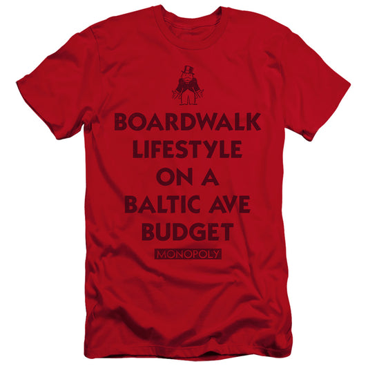 Monopoly Lifestyle Vs Budget Premium Bella Canvas Slim Fit Mens T Shirt Red