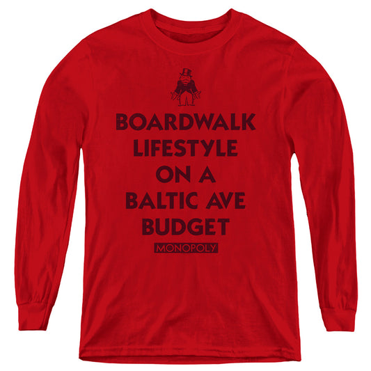 Monopoly Lifestyle Vs Budget Long Sleeve Kids Youth T Shirt Red