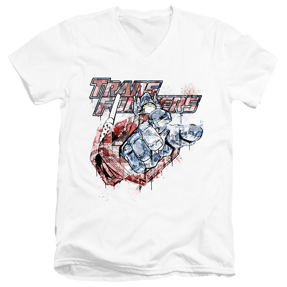 Transformers Spray Panels Mens Slim Fit V-Neck T Shirt White