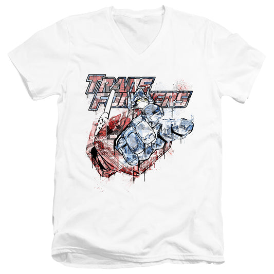 Transformers Spray Panels Mens Slim Fit V-Neck T Shirt White