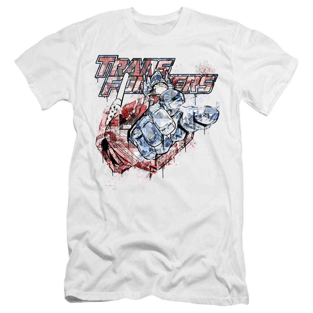 Transformers Spray Panels Slim Fit Mens T Shirt White