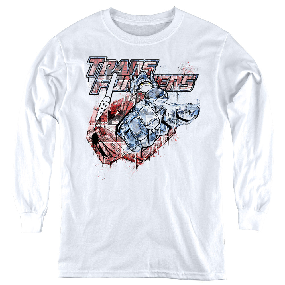 Transformers Spray Panels Long Sleeve Kids Youth T Shirt White