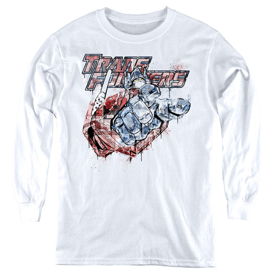 Transformers Spray Panels Long Sleeve Kids Youth T Shirt White