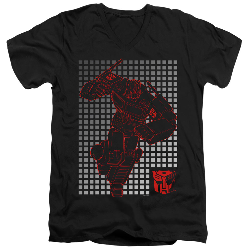 Transformers Optimus Grid Mens Slim Fit V-Neck T Shirt Black