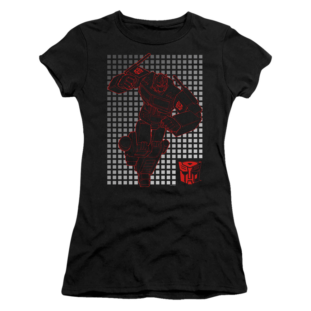 Transformers Optimus Grid Junior Sheer Cap Sleeve Womens T Shirt Black