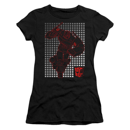 Transformers Optimus Grid Junior Sheer Cap Sleeve Womens T Shirt Black