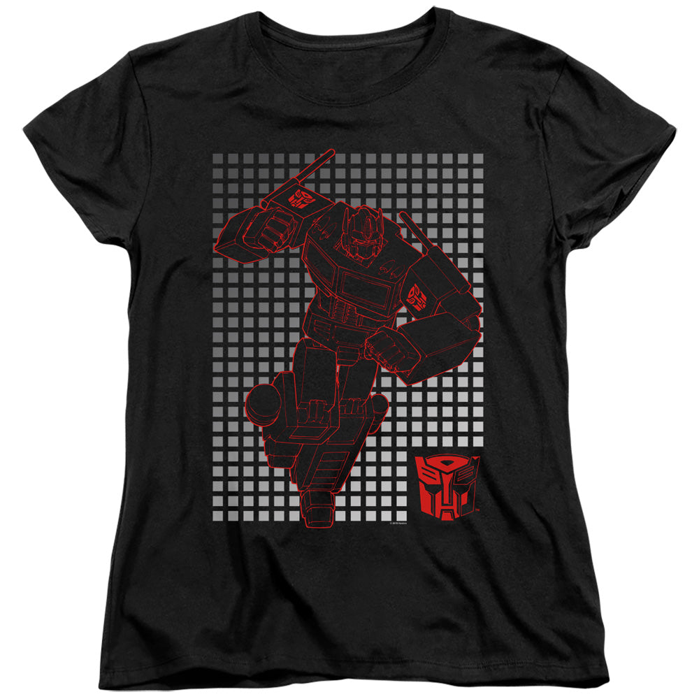 Transformers Optimus Grid Womens T Shirt Black