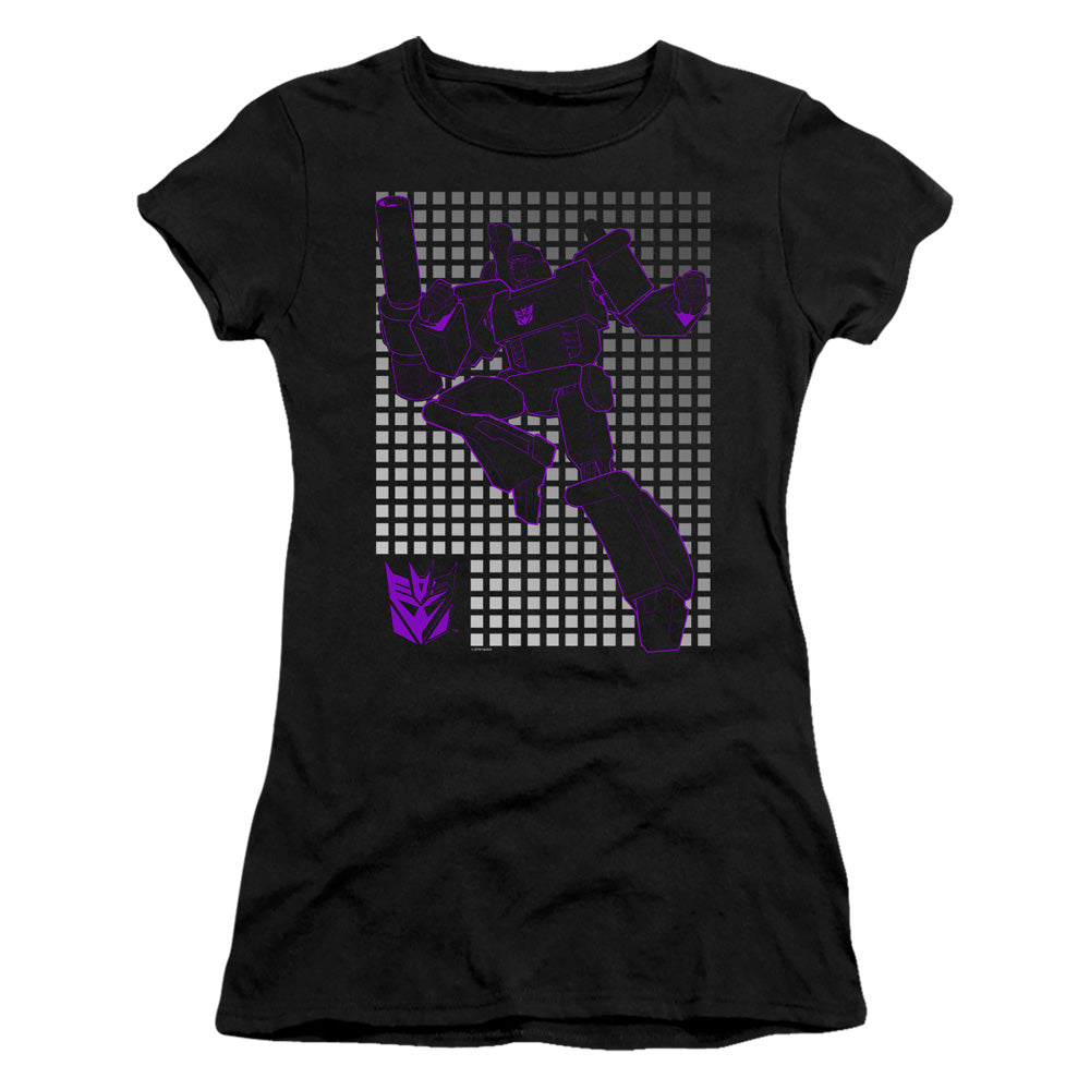 Transformers Megatron Grid Junior Sheer Cap Sleeve Womens T Shirt Black