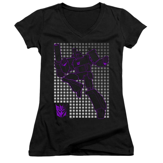 Transformers Megatron Grid Junior Sheer Cap Sleeve V-Neck Womens T Shirt Black