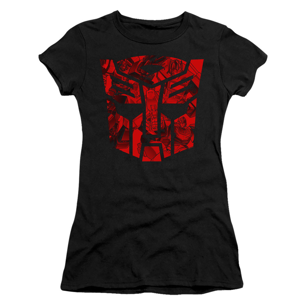 Transformers Tonal Autobot Junior Sheer Cap Sleeve Womens T Shirt Black