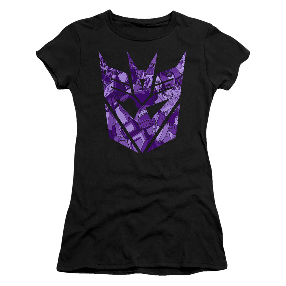 Transformers Tonal Decepticon Junior Sheer Cap Sleeve Womens T Shirt Black