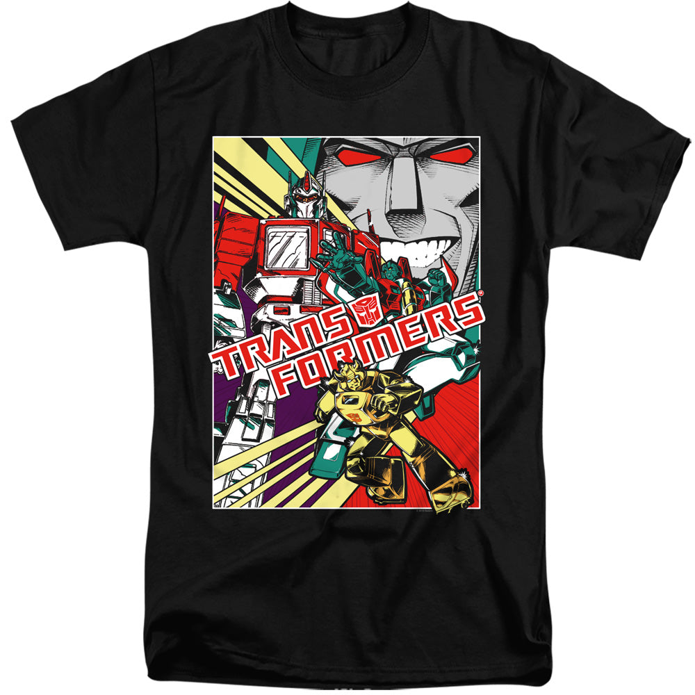 Transformers Comic Poster Mens Tall T Shirt Black