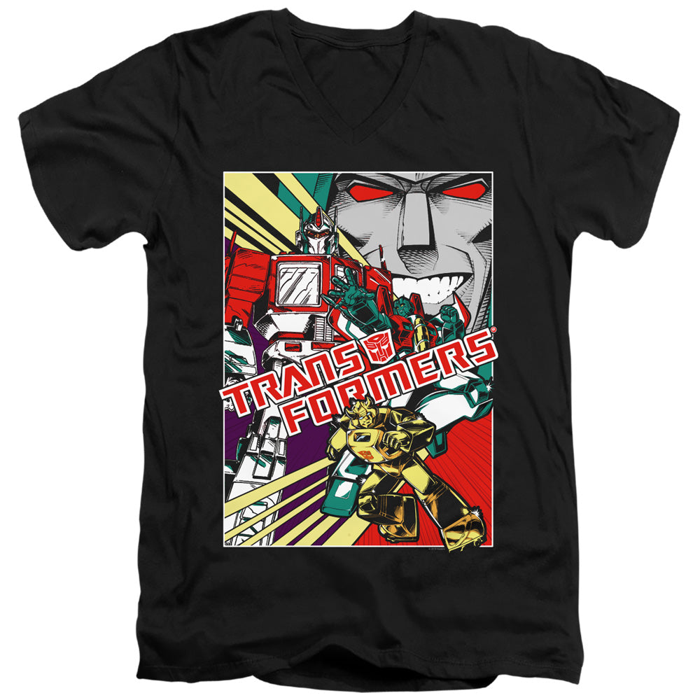 Transformers Comic Poster Mens Slim Fit V-Neck T Shirt Black