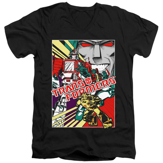 Transformers Comic Poster Mens Slim Fit V-Neck T Shirt Black