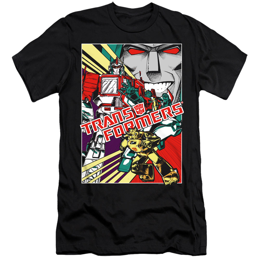 Transformers Comic Poster Slim Fit Mens T Shirt Black