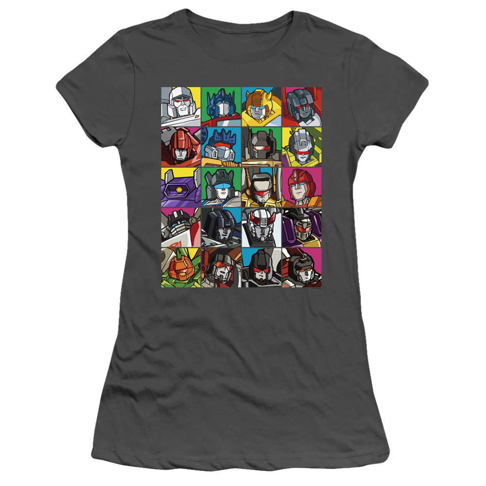 Transformers Transformer Squares Junior Sheer Cap Sleeve Womens T Shirt Charcoal