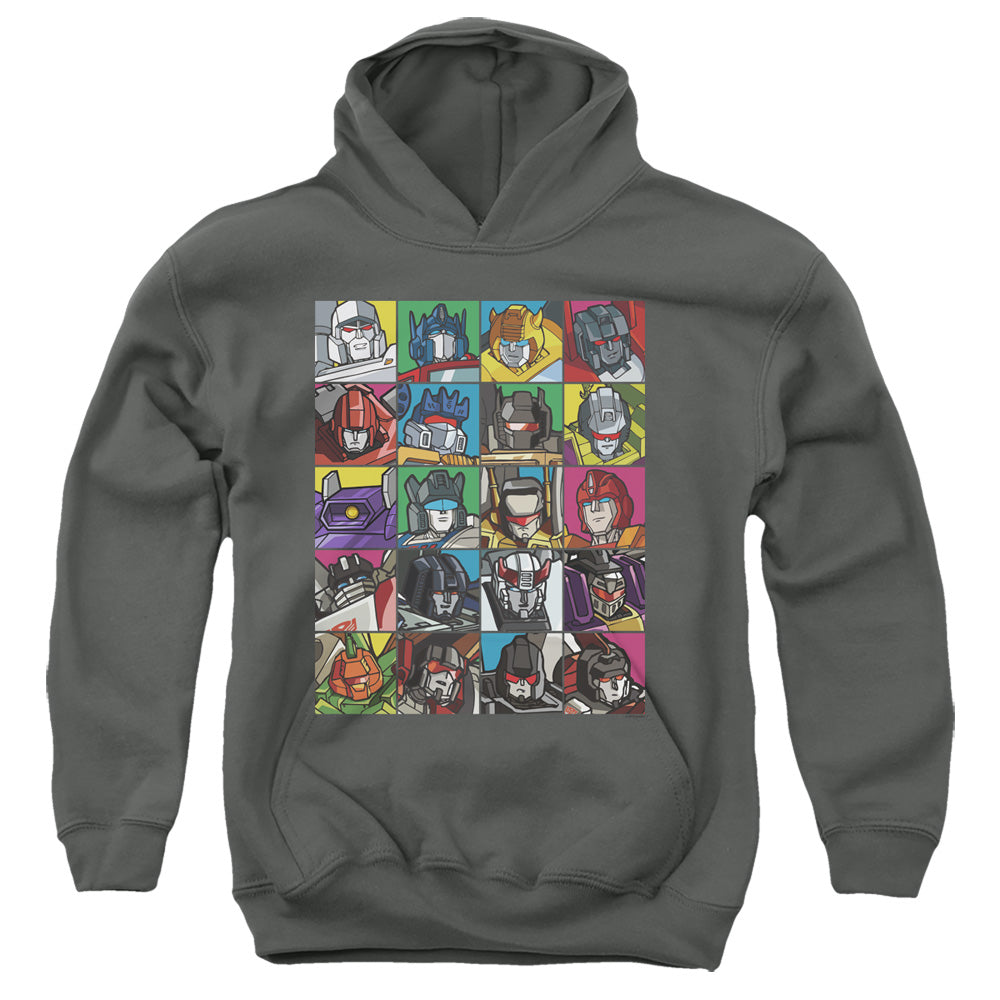 Transformers Transformer Squares Kids Youth Hoodie Charcoal