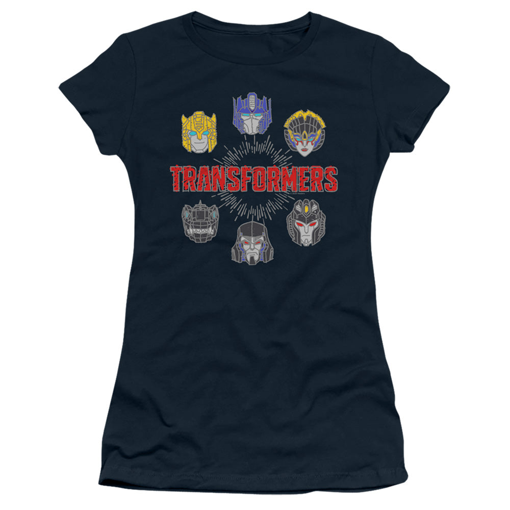 Transformers Robo Halo Junior Sheer Cap Sleeve Womens T Shirt Navy Blue