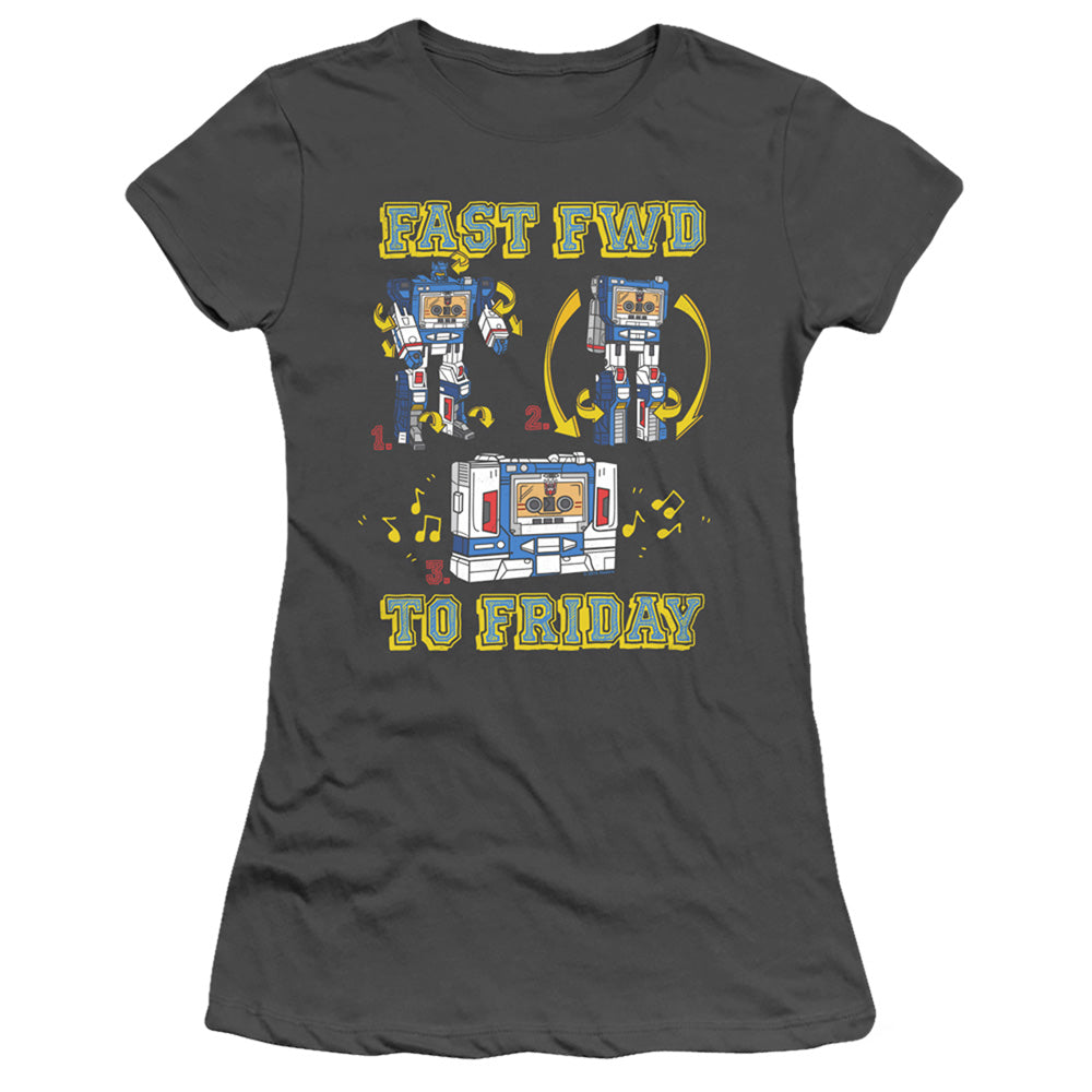 Transformers Forward Friday Junior Sheer Cap Sleeve Womens T Shirt Charcoal