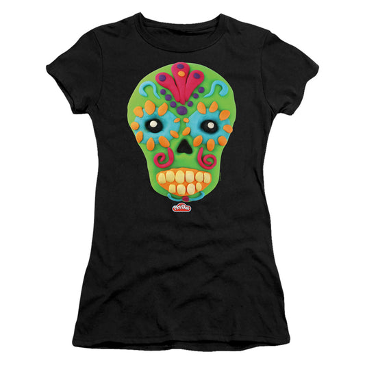 Play Doh Sugar Skull Junior Sheer Cap Sleeve Womens T Shirt Black