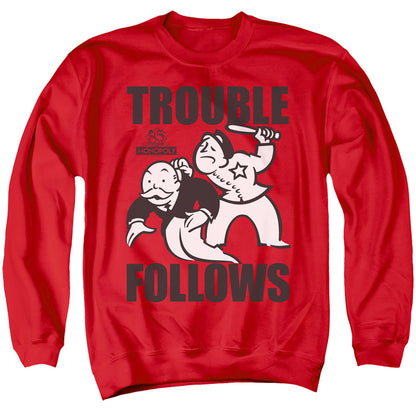 Monopoly Trouble Follows Mens Crewneck Sweatshirt Red