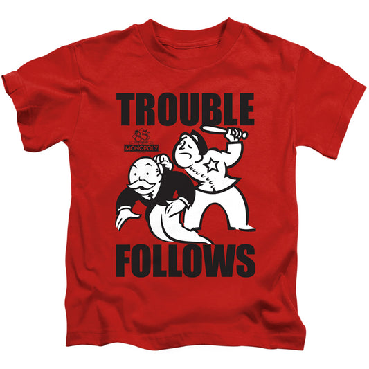 Monopoly Trouble Follows Juvenile Kids Youth T Shirt Red