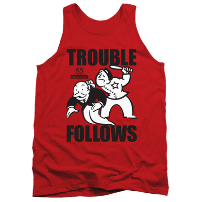 Monopoly Trouble Follows Mens Tank Top Shirt Red