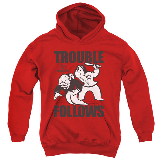 Monopoly Trouble Follows Kids Youth Hoodie Red