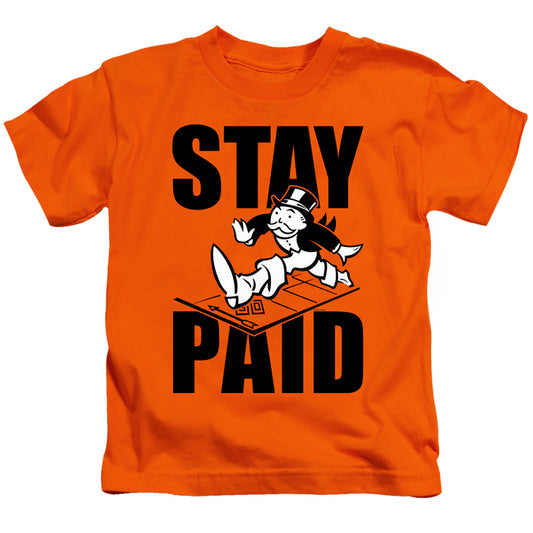 Monopoly Stay Paid Evergreen Juvenile Kids Youth T Shirt Orange