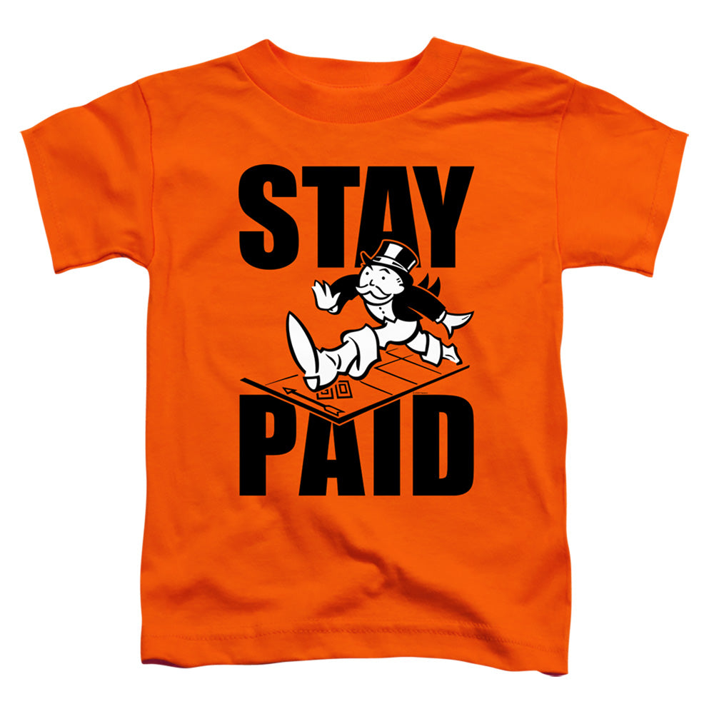 Monopoly Stay Paid Evergreen Toddler Kids Youth T Shirt Orange