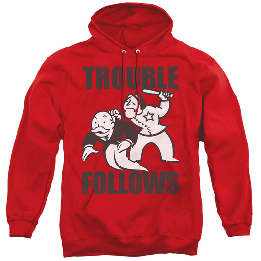 Monopoly Trouble Follows Evergreen Mens Hoodie Red