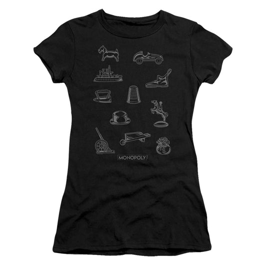 Monopoly Token Junior Sheer Cap Sleeve Womens T Shirt Black