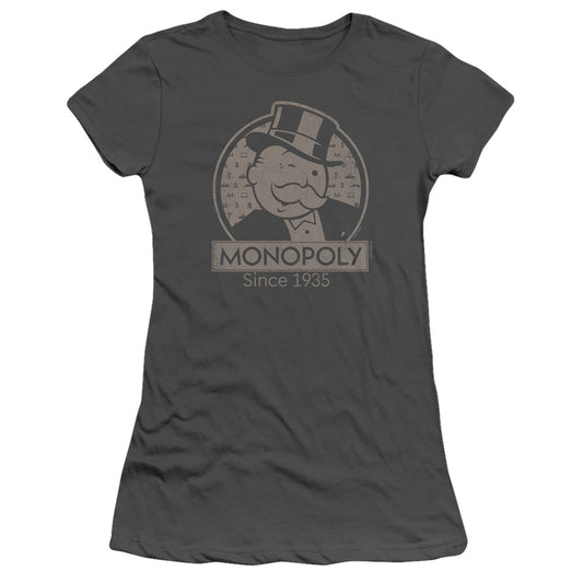 Monopoly Wink Junior Sheer Cap Sleeve Womens T Shirt Charcoal