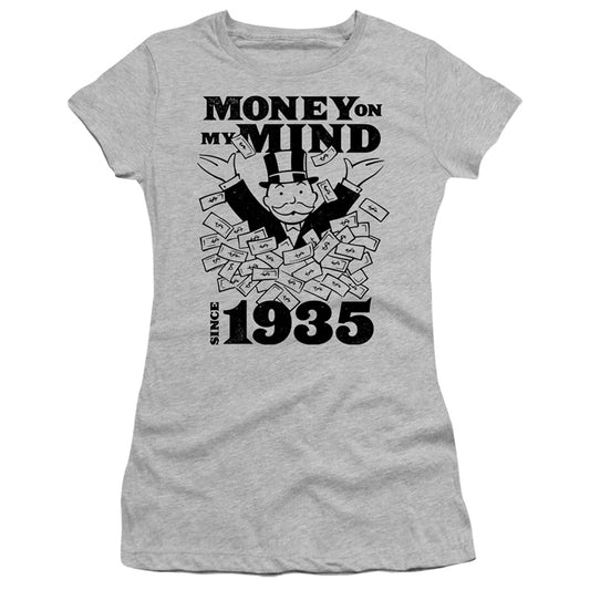 Monopoly Money Mind Since 35 Junior Sheer Cap Sleeve Womens T Shirt Athletic Heather