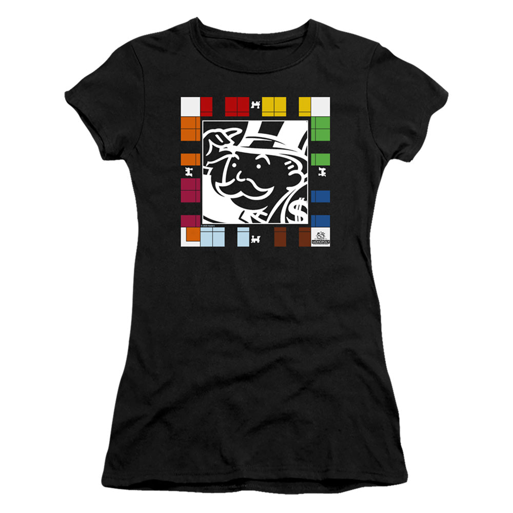 Monopoly Game Board Junior Sheer Cap Sleeve Womens T Shirt Black