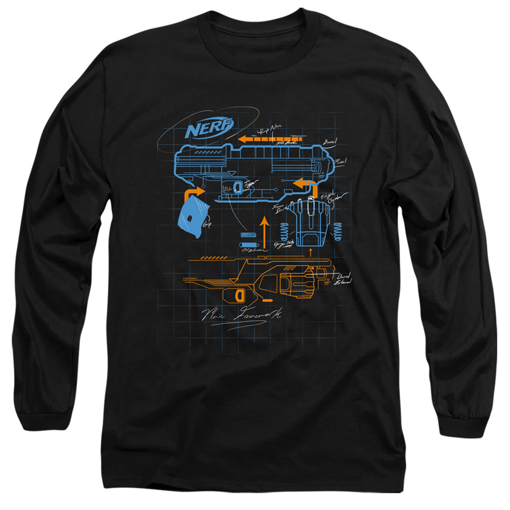 Nerf Deconstructed Nerf Gun Mens Long Sleeve Shirt Black