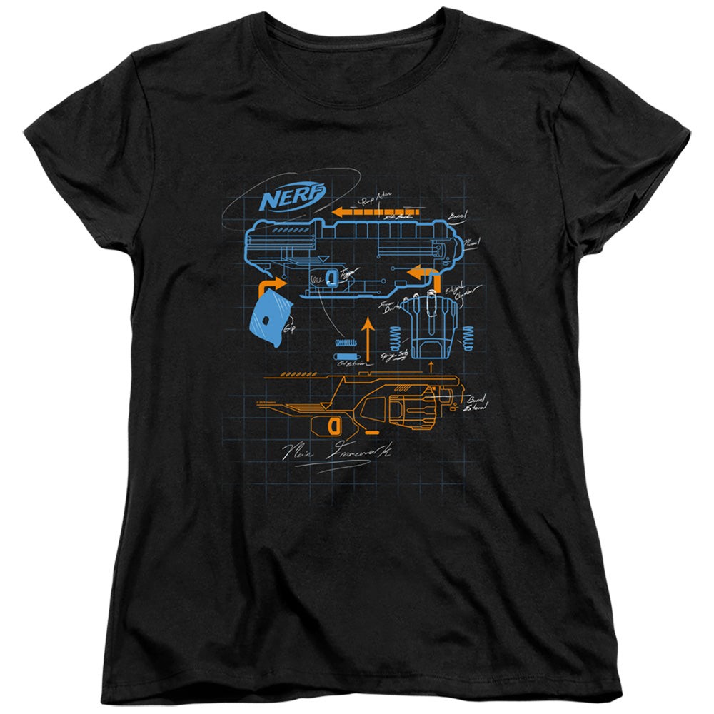 Nerf Deconstructed Nerf Gun Womens T Shirt Black