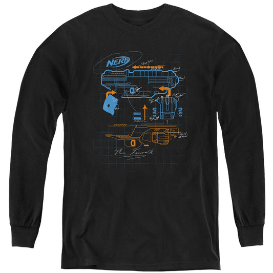 Nerf Deconstructed Nerf Gun Long Sleeve Kids Youth T Shirt Black