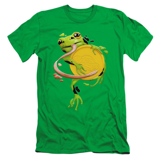 Play Doh Frog Hugging Play Doh Lid Slim Fit Mens T Shirt Kelly Green