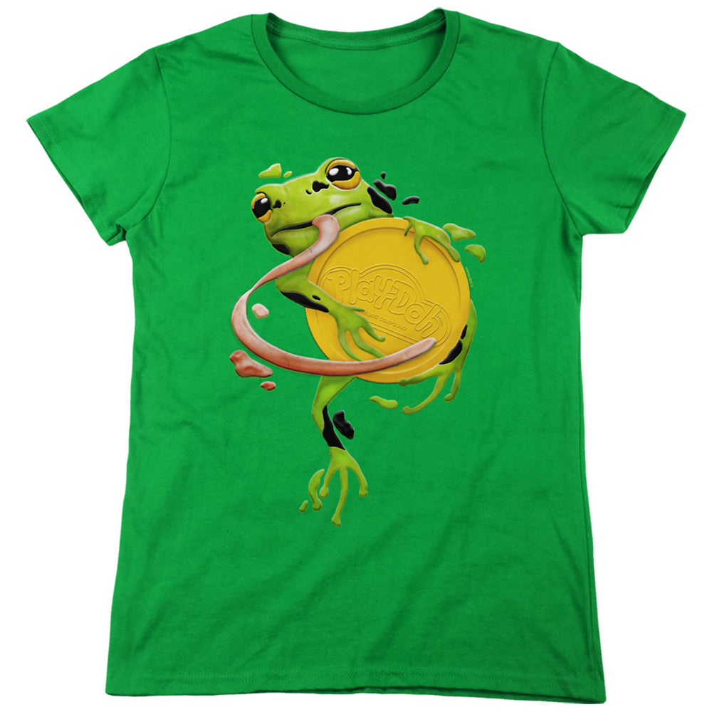 Play Doh Frog Hugging Play Doh Lid Womens T Shirt Kelly Green