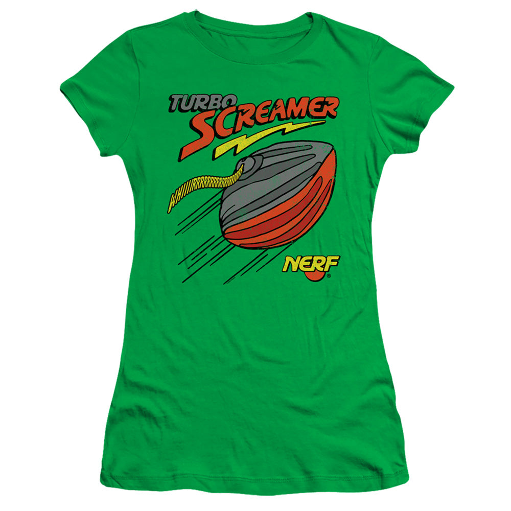 Nerf Turbo Screamer Junior Sheer Cap Sleeve Womens T Shirt Kelly Green