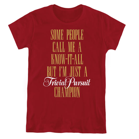 Trivial Pursuit Know It All Womens T Shirt Cardinal