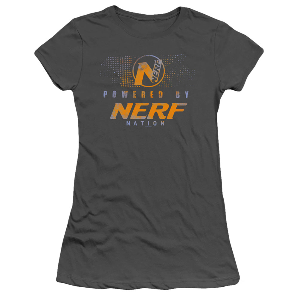 Nerf Powered by Nerf Nation Junior Sheer Cap Sleeve Womens T Shirt Charcoal