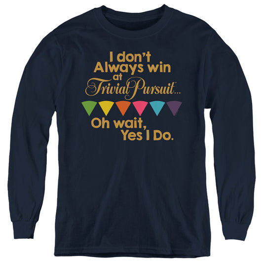 Trivial Pursuit I Always Win Long Sleeve Kids Youth T Shirt Navy