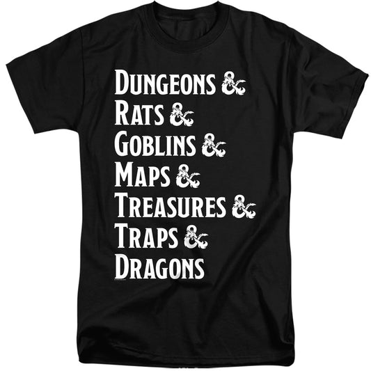 Dungeons And Dragons Dungeon List Mens Tall T Shirt Black