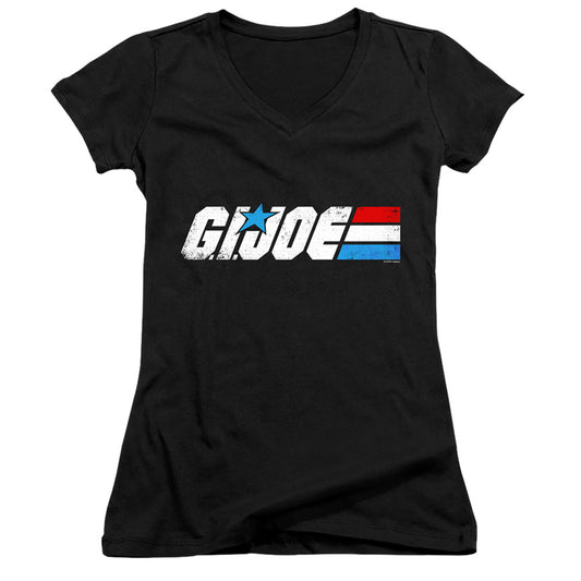 G.I. Joe Distressed Logo Junior Sheer Cap Sleeve V-Neck Womens T Shirt Black